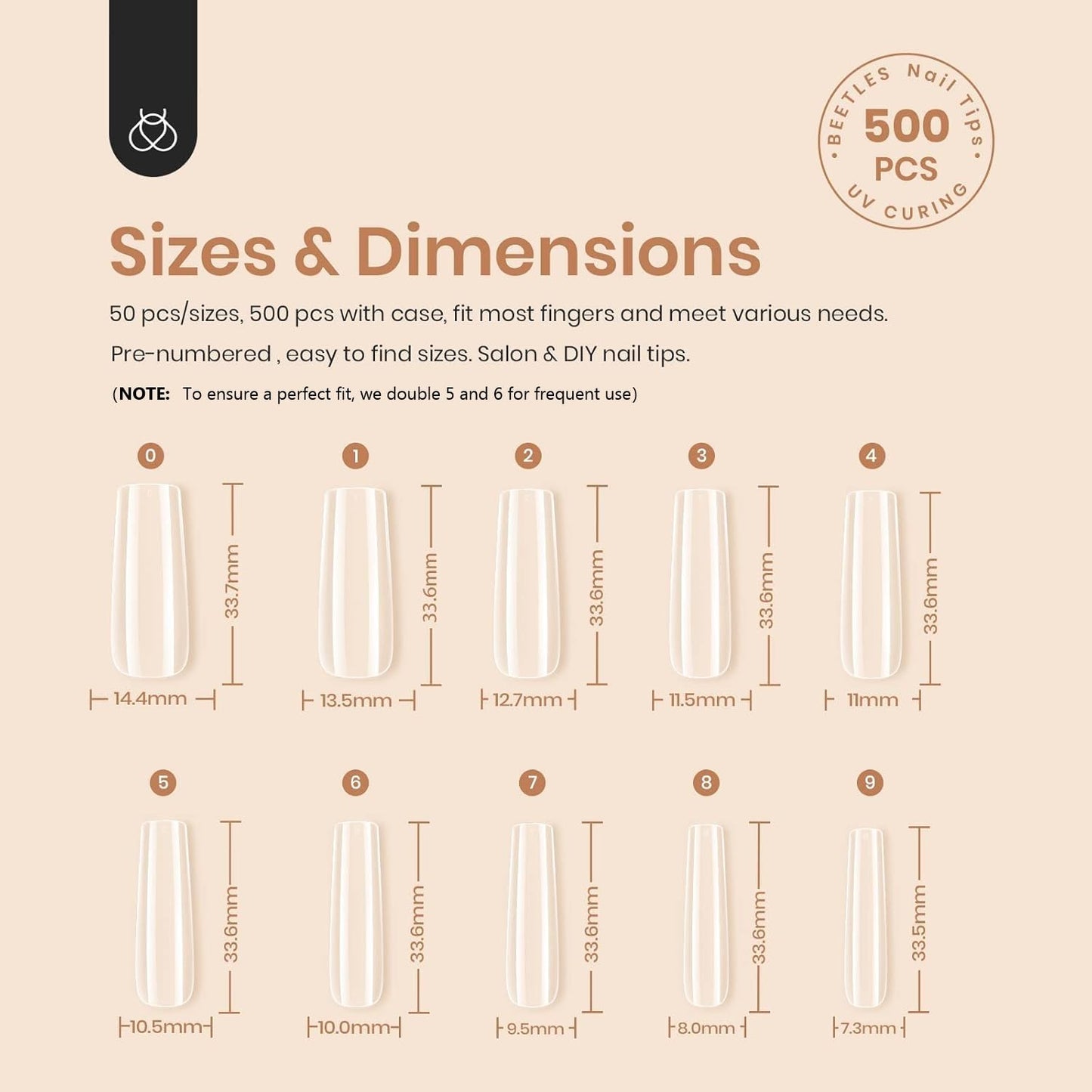 Beetles Gel Nail Tips, 500Pcs Pre-shaped Long Square Gelly Clear Press on Nail Tips Full Cover Acrylic False Nails Extensions Soak Off for Art Women Gifts