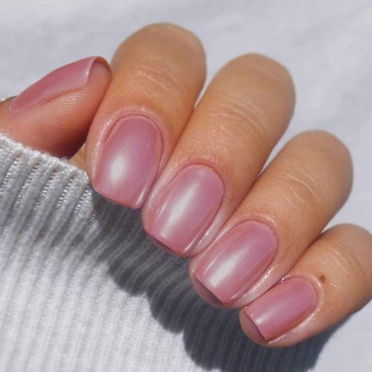 Pink Press on Nails Short Square Fake Nails Chrome Acrylic Nails Glossy Shiny False Nails Mirror Glitter Artificial Nails Press ons Glue on Nails for Women Girls Manicure Nails Decoration 24Pcs