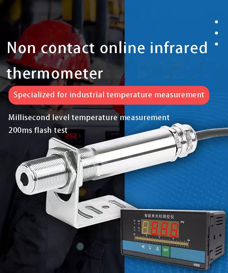 Industrial Grade Infrared Thermometer, Temperature Probe 0-500 ℃ 4-20mA Current Output Non-Contact Temperature Sensor Suitable for Food HVAC、 Chemical, Plastic, high Temperature Warning.