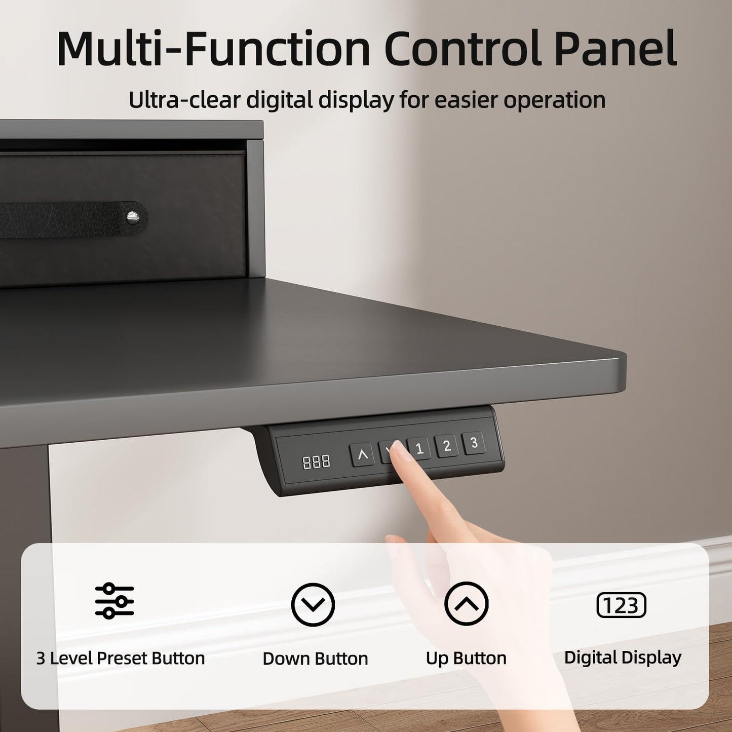 55x24 Inches Standing Desk with Drawers, Electric Computer Desk with Open Storage Shelf, Stand Up Desk, Adjustable Height 28-46 Inches for Home and Computer Workstation, Black