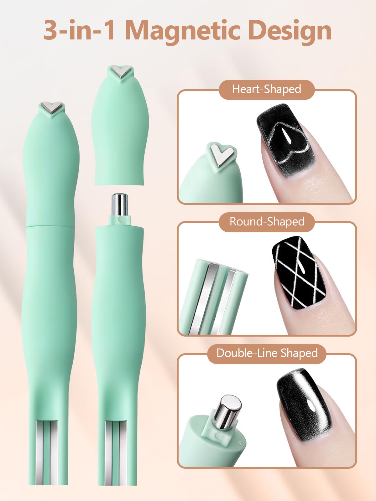 EBANKU Cat Eye Nail Magnet Set, 28PCS Cat Eye Gel Nail Polish Magnet for Nails, 3 IN 1 Heart Magnets for Cat Eye Gel Polish, Cat Eye Magnets Sticks French Nail Design Tools Nail Art Accessories