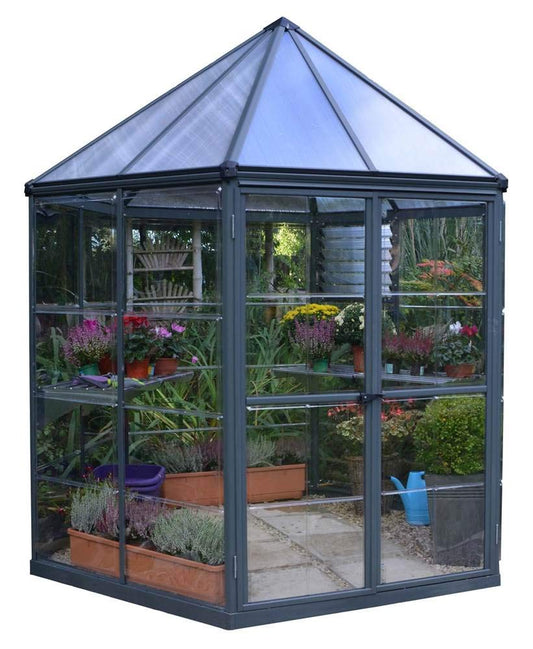 Palram - Canopia Oasis 7 Ft. x 8 Ft. Hexagon Greenhouse Kit Hobby DIY Walk In Green House Heavy Duty Polycarbonate with Aluminium Frame, with Lockable Door and Vent for Garden, Gutter, Backyard