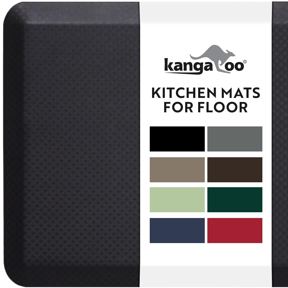 KANGAROO Anti Fatigue Mats for Kitchen Floor, Reduce Foot, Knee, Back Pressure, 3/4 Inch Thick Cushioned Ergonomic Mat, Waterproof Comfort Rug for Under Sinks, Standing Desk, Store Floors, 32x20 Black