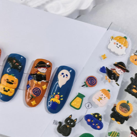 Halloween Nail Stickers, Spider Web, Pumpkins, Cat, Ghosts Nail Art Design 5D Manicure Decal Self-Adhesive Nail Supplies Accessories for Women