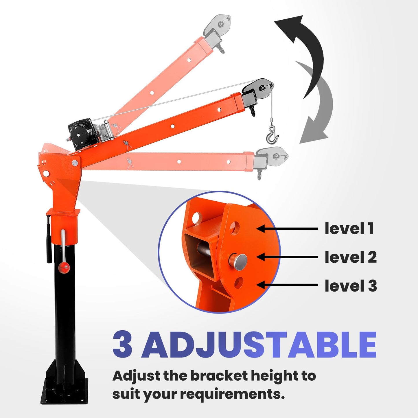 Electric Pickup Truck Jib Crane, 1300lbs Load Capacity, Industrial Folding Hoist Truck Crane with Electric Winch 2200 Lbs, 360° Swivel for Truck Crane in Construction, Factory
