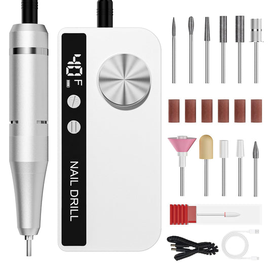 Professional Electric Nail Drill 40000RPM for Salon Home Use, Rechargeable Nail File Machine Kit with 12PCS Bits for Acrylic Gel Nails, Portable Efile Manicure Pedicure Tool (White)