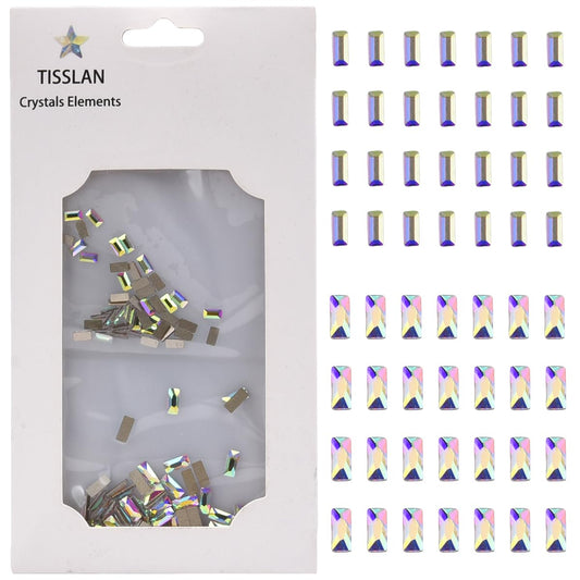 Tisslan 100pcs 3D Crystal Ab Thin Rectangle Glass Flat Back Shape Rhinestones Nail Art Decoration Stones and Gems for Nails Acrylic Design Tech Supplies Mix Sizes(50pcs Each Size)