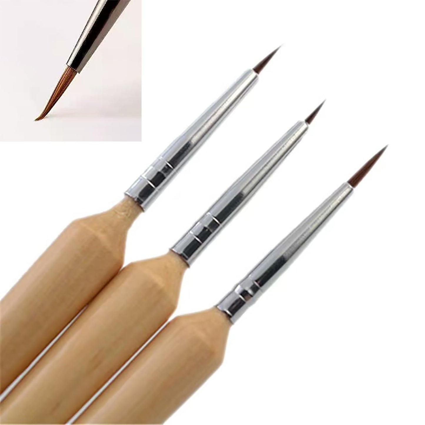 HNRongkya Nail Art Liner Brush Set, Nail Art Brush for Drawing Petals and Butterflies,Fine Detail Nail Brushes, Wooden Handle, 3 Piece