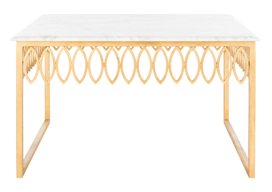Safavieh American Homes Collection Natalia Gold Leaf and White Marble Couture Cocktail Table
