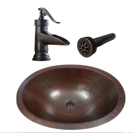 Simply Copper 16" Oval Copper Bath Sink with 7" Faucet and Daisy Drain Drain Included