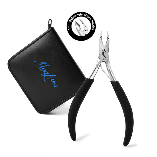 MaqHues Professional Cuticle Nipper/Cuticle Trimmer, 4mm Sharp Jaw, Non-Slip Great Comfort Grips, In Travel Leather Case, Cuticle Cutter/Cuticle Clipper Stainless Steel Nail Tools for Manicure (Black)