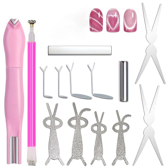 14pcs Cat Eye Magnet Set, 3 In 1 Heart Magnet for Cat Eye Gel Polish, 3d French Tip Cateye Magnet for Nails, Multifunctional Flower Design Nail Magnetic Pen, Rabbit-Shaped Nail Art Magnets Tools