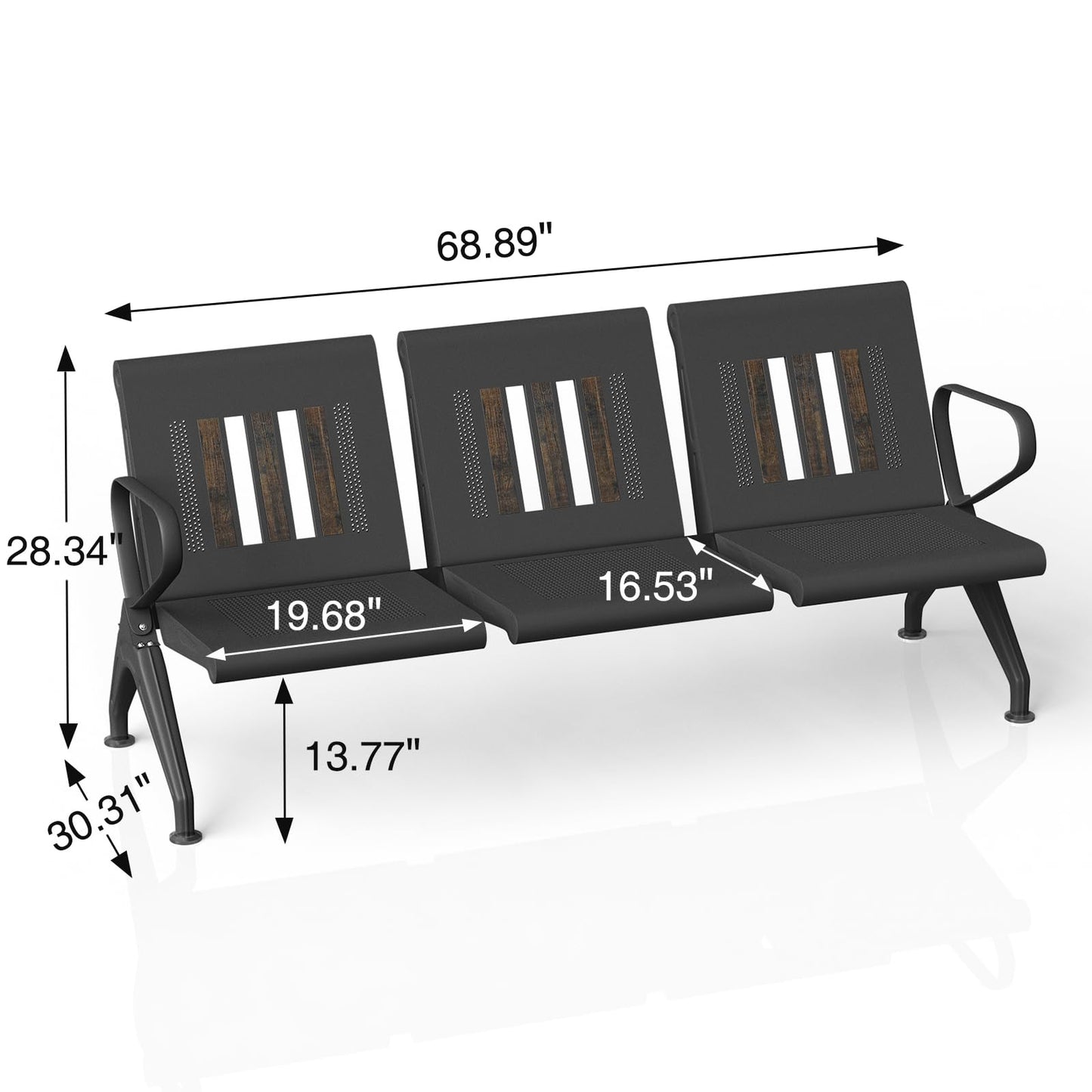 wonline Waiting Room Bench, Waiting Room Chairs with Arm, Office Furniture Lobby Conference Reception Bench Office Guest Seating for Clinic Airport Hospital Barber Salon Bank
