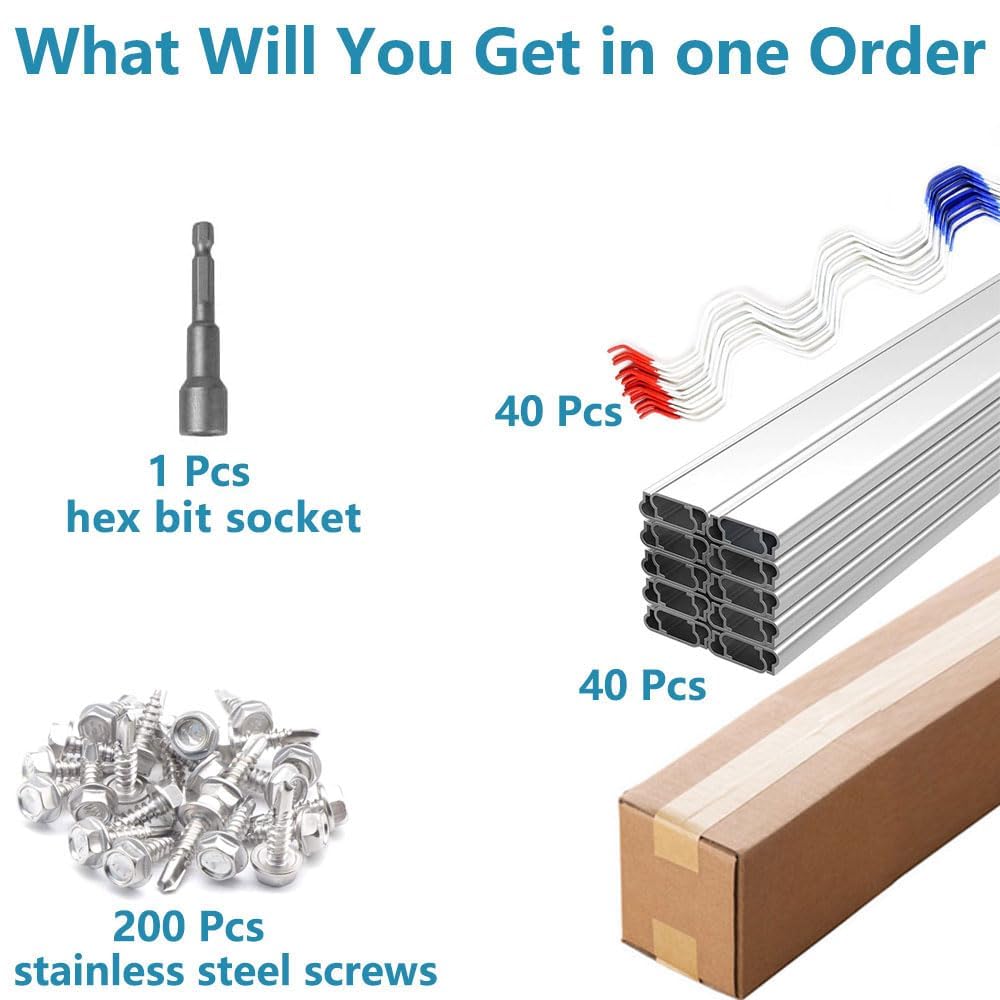 letsFix Greenhouse Spring Wire & Lock Channel 6.6 ft - PVC Coated Spring Wire & Aluminum U-Channel Bundle, Farmer Greenhouse Poly Film or Shade Cloth Attachment, 200 Mounting Screws Included [40 Pack]