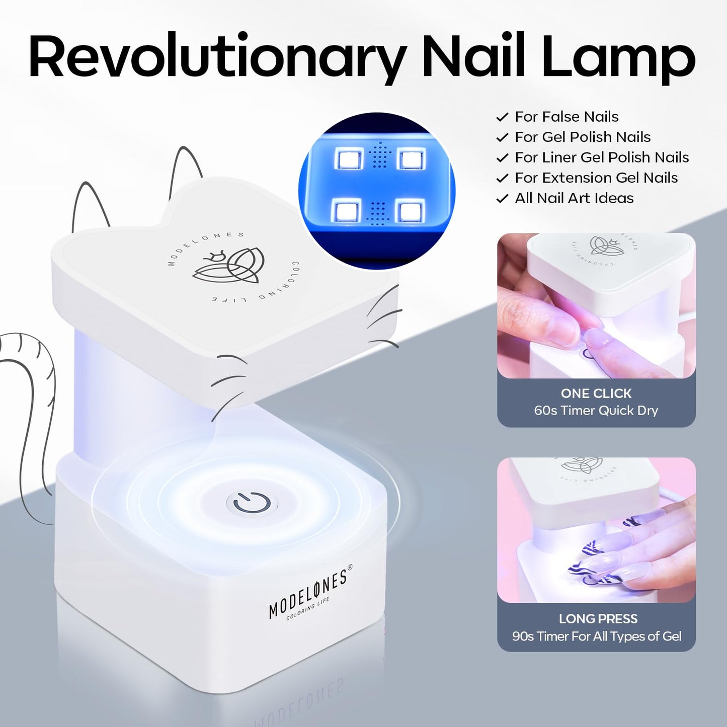 modelones X Nail Gel Kit Short Coffin,510Pcs Fake Nails 15Sizes, 9-in-One Glue Prep Dehydrator & Mini U V Light Clipper, Pre-shaped Half Matte Press on Short Coffin Tips for DIY Salon