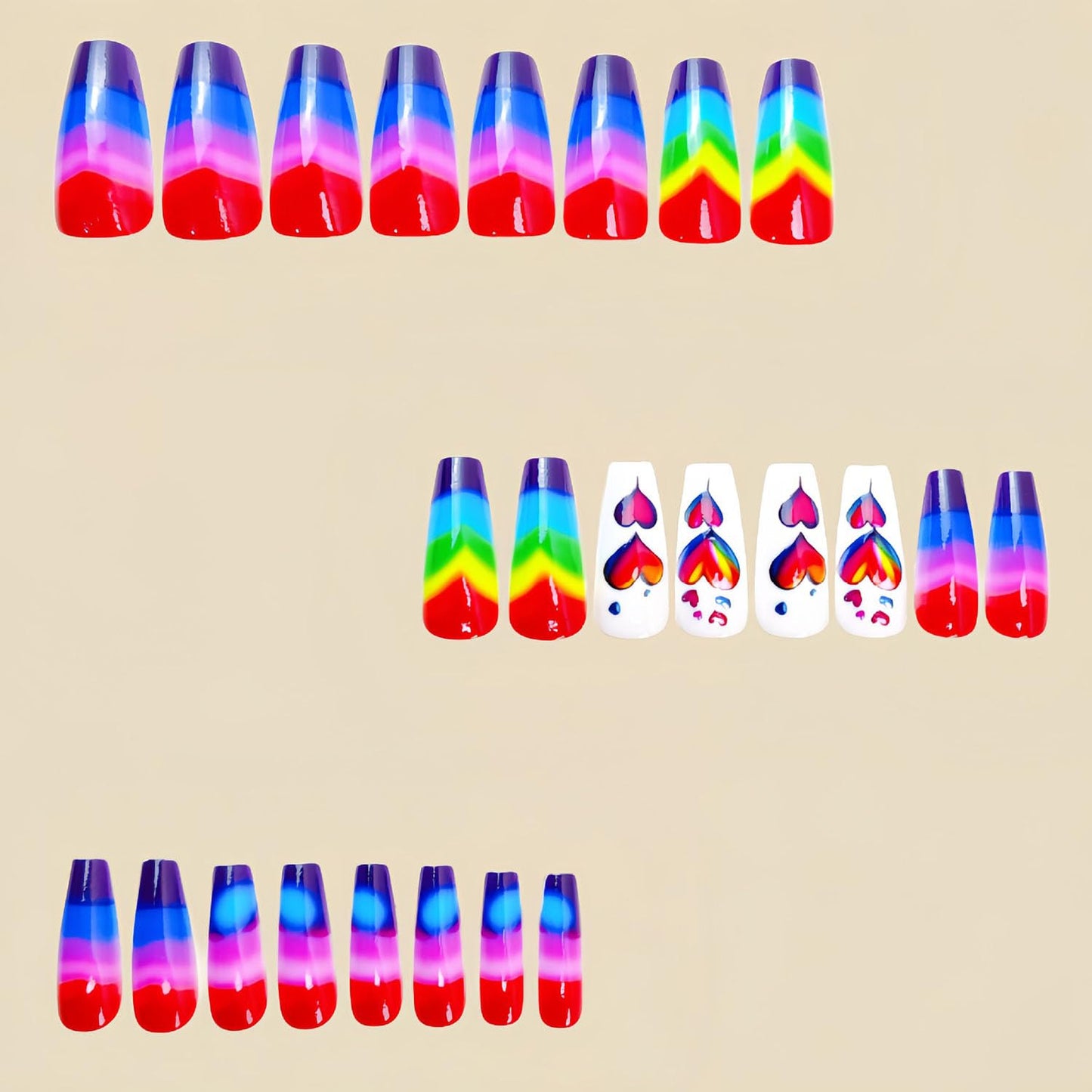 FIEONCIY Press on Nails Square Shaped Glossy Full Cover Acrylic Medium Length Square False Nails with Designs Artificial Short Coffin Fake Nails with Charms Glue ons Fingernails for Women Girls(Y477)