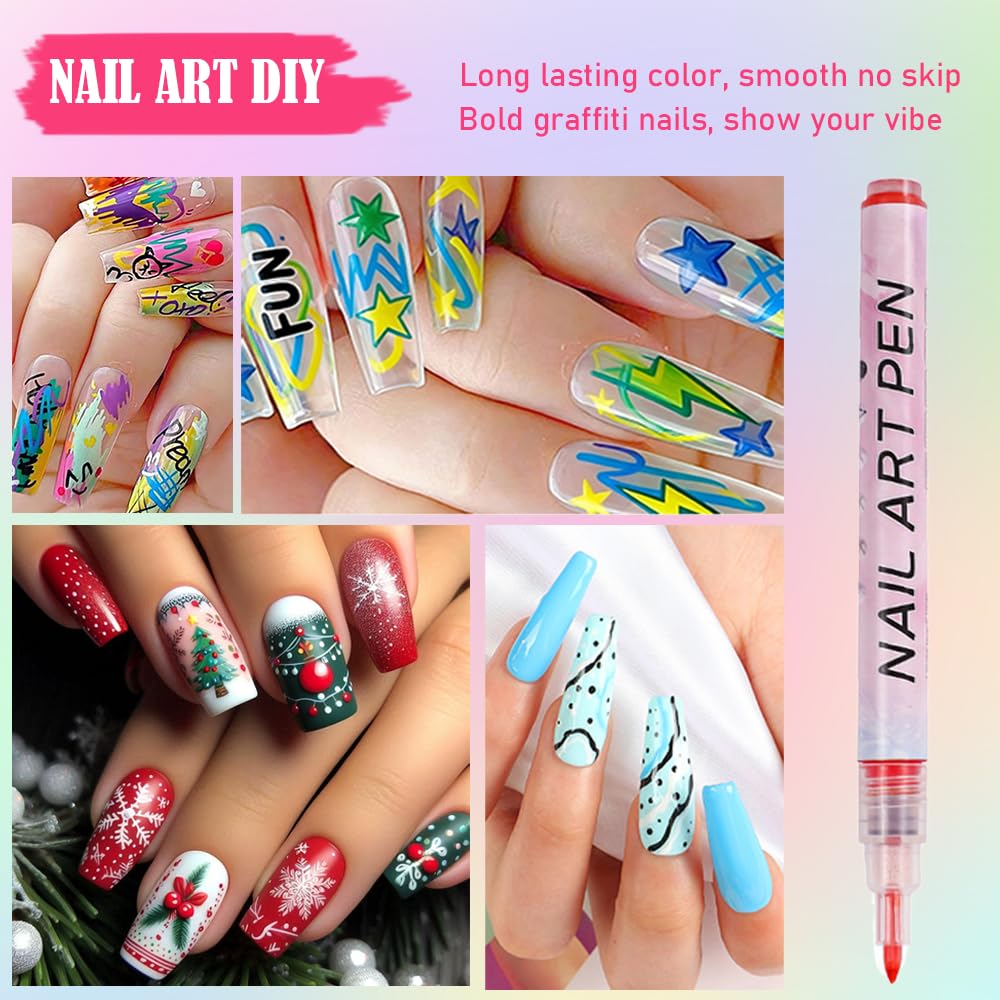 12 Colors Nail Art Pens Set, 2026 New Nail Marker, 0.7mm Quick-Drying Waterproof Polish Pens with Dotting Liner,Nail Art Tools for Graffiti Dotting Drawing Painting Point Liner DIY (2 Set)