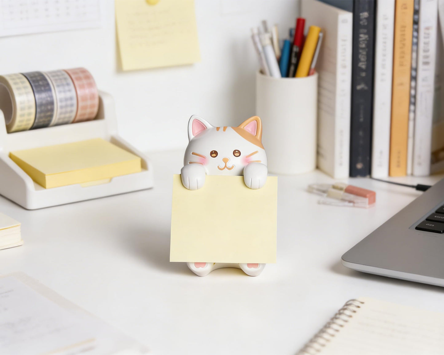HORTIX Cat Pop-up Sticky Note Dispenser, Includes 1 Pad of 3x3 in Super Sticky Notes, 100 Sheets, Resin Desk Holder for Office & Home- Ginger Cat