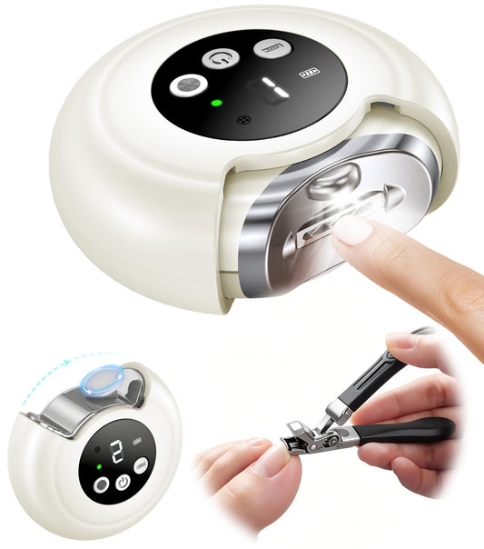 Electric Nail Clipper & No-Bending Long Handle Toenail Cutter Set for Adults and Seniors, Safe Automatic Filer Grinder with Debris Bin, Thick Nail Trimming Kit with Storage Bag for Easy Home Grooming