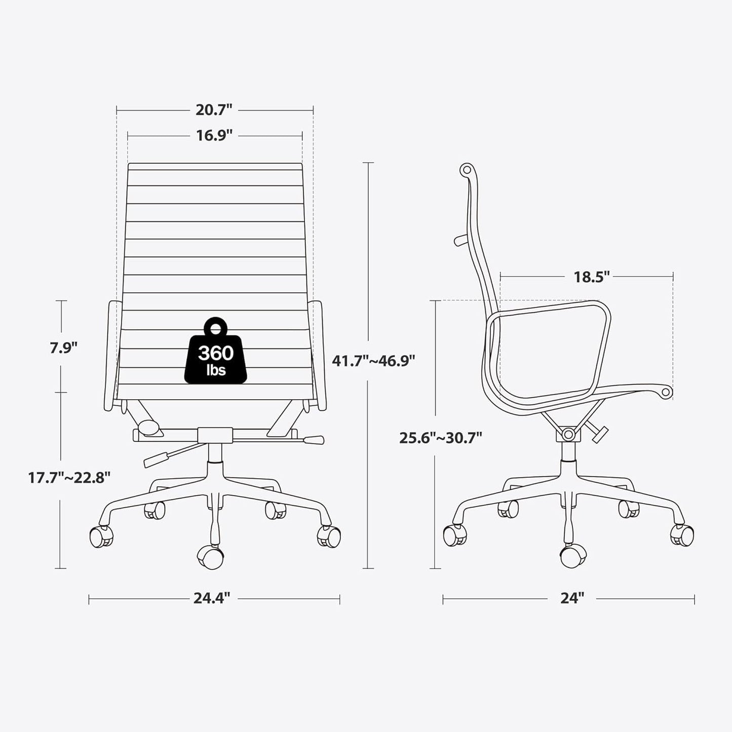 OTDMEL Ribbed Office Chair with Top Grain Leather - High Back Ergonomic Desk Chair with Aluminum Arm Rest and 5-Star Base, Swivel Chairs Light Green