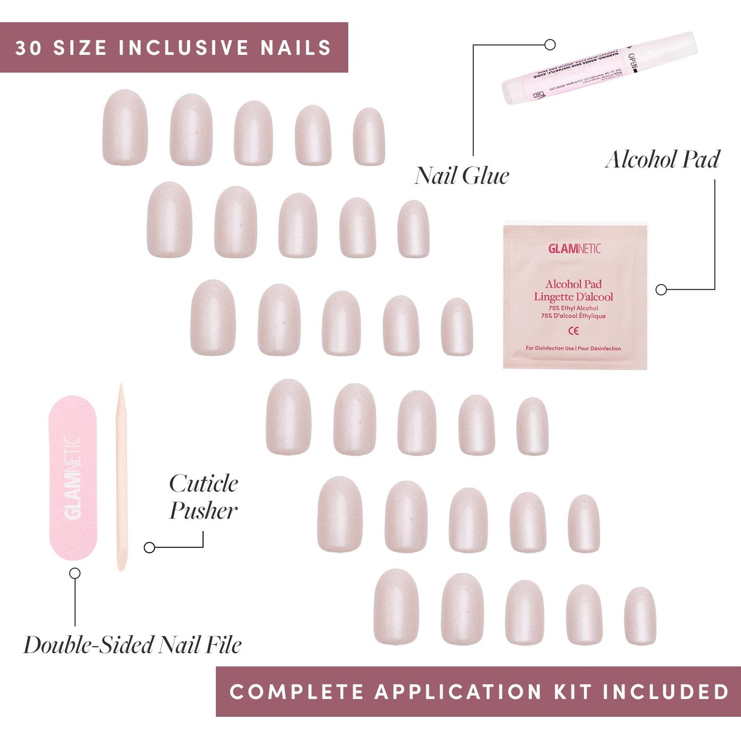Glamnetic Press-On Nails Bundle - Blueberry Icing & Pure Intentions | Short Almond Baby Blue French Tips with a Glazed Finish | Iridescent Short Round False Nails | Reusable, Salon-Quality Nail Kits