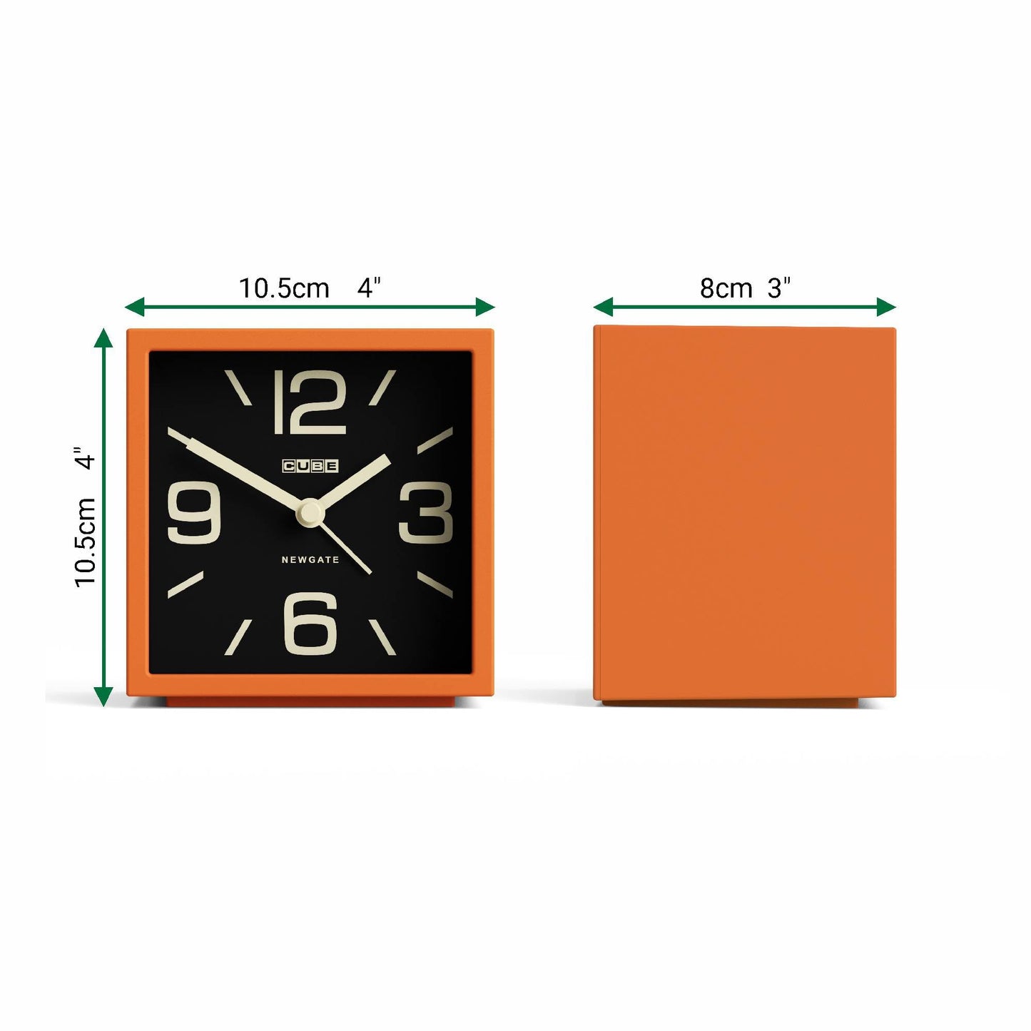 NEWGATE® Cube Alarm Clock | Design-led Cube Shaped Retro Alarm | Orange | Ideal for Bedside, Desk, Shelf & Mantel | Mid-Century Retro Bedroom & Office Accessory