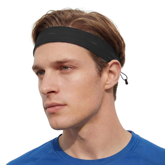 Sukeen 1" Sweat Bands Headbands for Men, Moisture Wicking Sports Mens Headband, Adjustable Non-Slip Sweatbands for Men, Breathable Sweat Band for Running, Cycling, Football, Fitness, Black