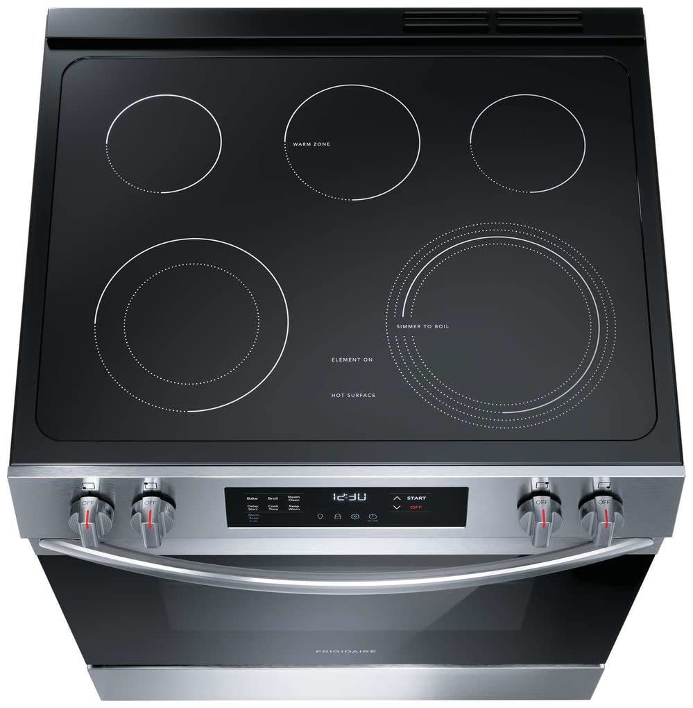 Frigidaire 30" Electric Range, 5.3 Cu. Ft. Oven, 5 Smoothtop Elements, EvenTemp & SpaceWise Elements, Steam Clean, White