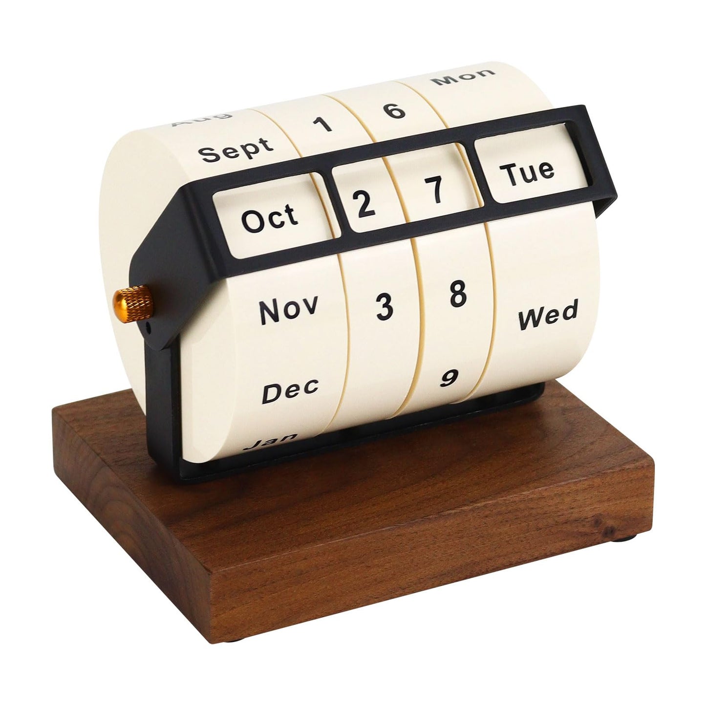 Wooden Perpetual Calendar for Office Desk Decor, Rotary Perpetual Desk Calendar, Countdown Desktop Calendar for Office School (Wood)