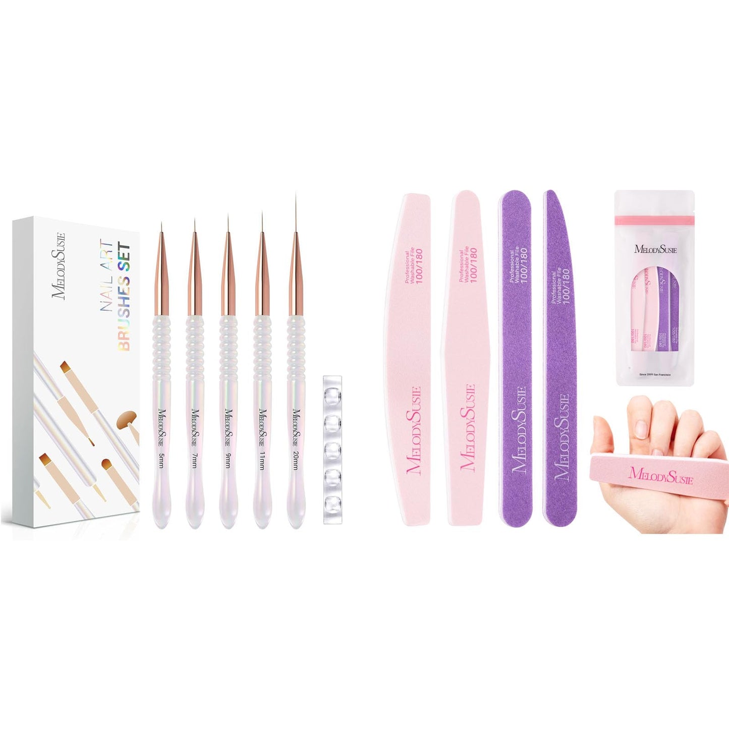 MelodySusie 5Pcs Nail Art Liner Brushes with Nail Brush Holder and Nail File Kit