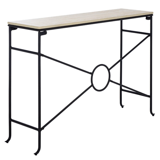 SAFAVIEH Home Collection - Lenin Console Table, Beige Ceramic Top with Black Metal Frame (CNS3706A)