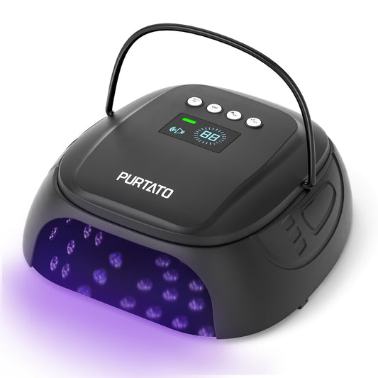 Purtato 126W Cordless Rechargeable UV LED Nail Lamp with Large Space, Handle and Foot Rest, Fast Curing Gel Nail Dryer with 4 Timers for Salon and Home (Matte Black)