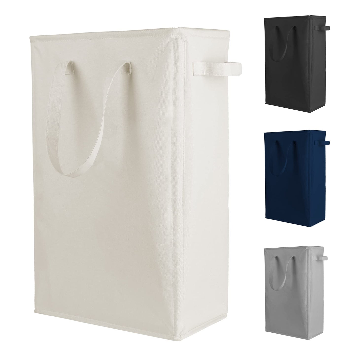 Odonata Slim Laundry Hamper Handles Collapsible Laundry Basket Thin Dirty Clothes Basket Narrow Laundry Bag Foldable Dirty Hamper 45L (Dark Grey)