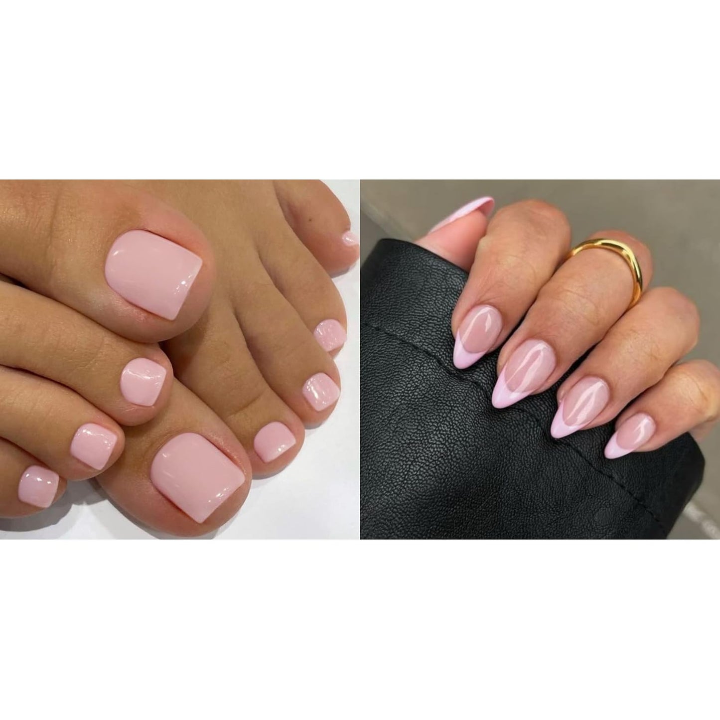 KXAMELIE Light Pink Press on Toes Short Square &Light Pink French Press on Nails Short Almond For Beach Party Daily Decoration in 54 PCS