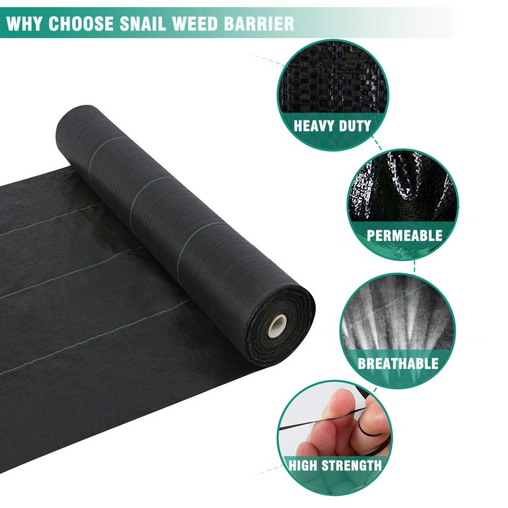 Snail 6ft x 100ft Weed Barrier Landscape Fabric Premium 5oz Pro Heavy Duty Ground Cover Anti-Weed Gardening Mat High Permeability Easy Setup Commercial Outdoor Weed Mat