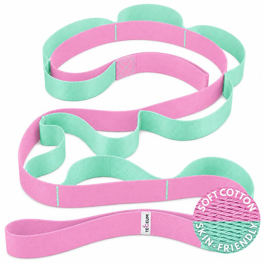 [NEW 2023] TECEUM Yoga Stretching Strap 10 Loops Non-Elastic Strap - Home Workout Stretch Strap for Physical Therapy, Yoga, Pilates cttn 1.5 in LM