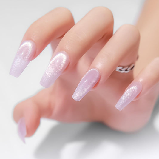 KKUUOO Handmade Press on Nails Light Purple Fake Nails Long Coffin False Nails with Gradient & Glitter Design Full Cover Glossy Acrylic Nail Stick on Nail for Women and Girls 24Pcs