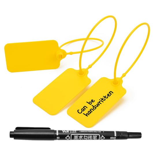 50pcs Luggage Tags Plastic Seals Shipping Label Logistics Sign Tie Bag Tag, Sealing Storage Multi Purpose Name ID Tag with Marker for Suitcases, Backpack, Schoolbag, Car Key (Yellow)