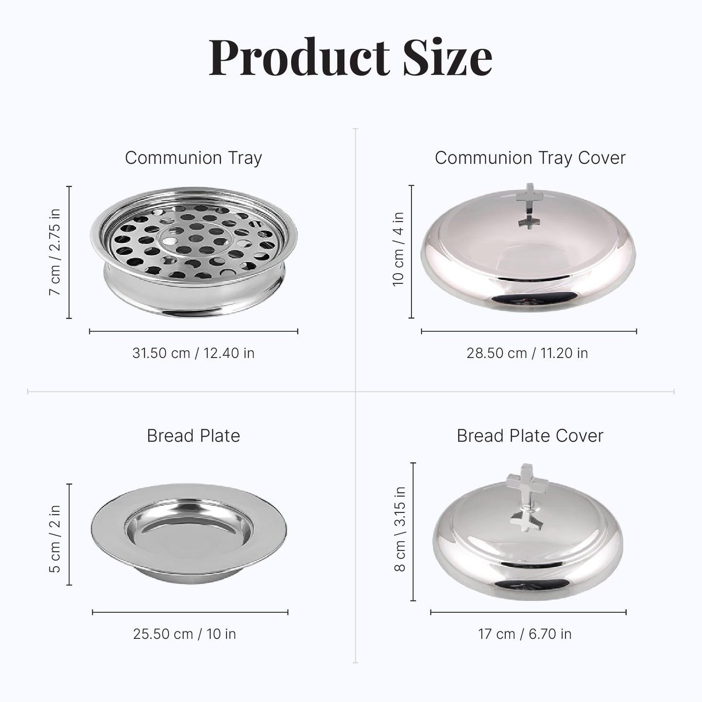 Communion Ware Church Set | Stackable 2 Communion Trays with Cover & 2 Bread Plates with Cover, 80 Cups Included | Ideal for Churches | Stainless Steel - Shiny (Silver) Finish