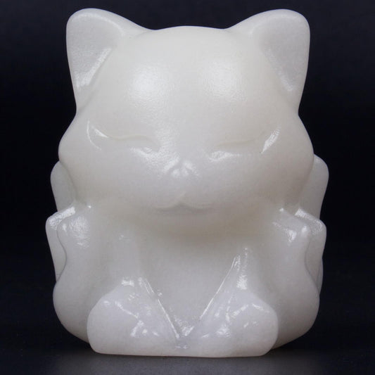 QLRSUXN White Marble Nine Tailed Fox Decor,2 Inch Healing Crystals Fox Statue,Lucky Guardian Pocket Fox Figurines as Women’s Gifts,Fox Figurine for Office Home Decor and Ornament.