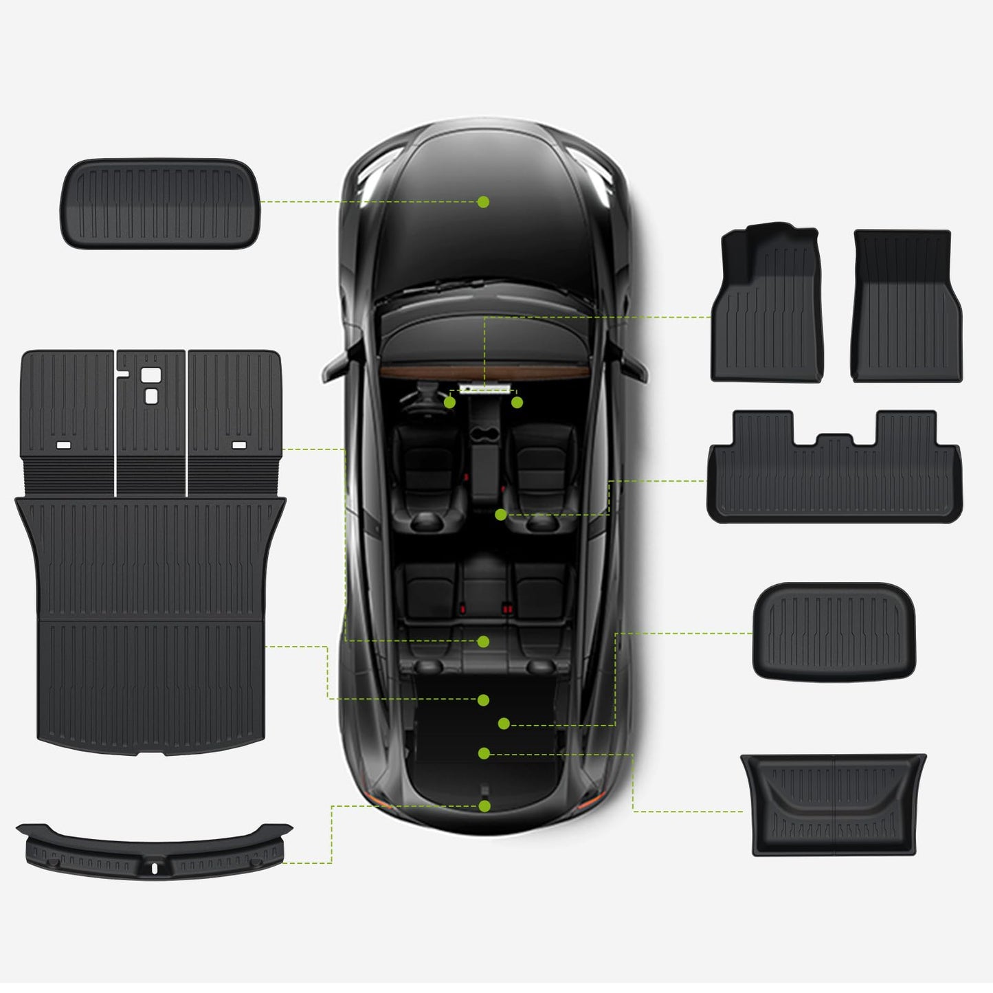 Foronetry Floor Mats for 2025 2026 Tesla Model Y Juniper, 8PCS All Weather Full Set Cargo Liners Accessories, 3D TPE Odorless Floor Mat Trunk Frunk Rear Mats for 5-Seater(Not Fit 7Seat and Standard)