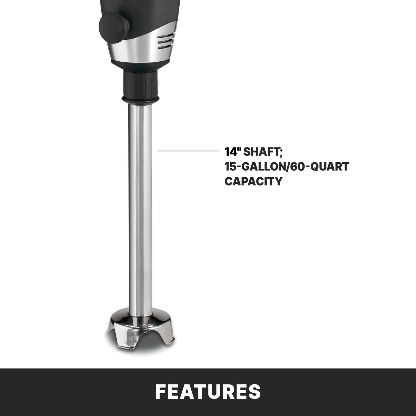 Waring Commercial Big Stix Heavy Duty Stick Immersion Hand Held Blender, 14" Removable Shaft, 1 HP, 750 Watt, Variable Speed Motor, Professional Restaurant Grade, 15 Gal Capacity, 120V, 5-15P WSB55, Black/Silver