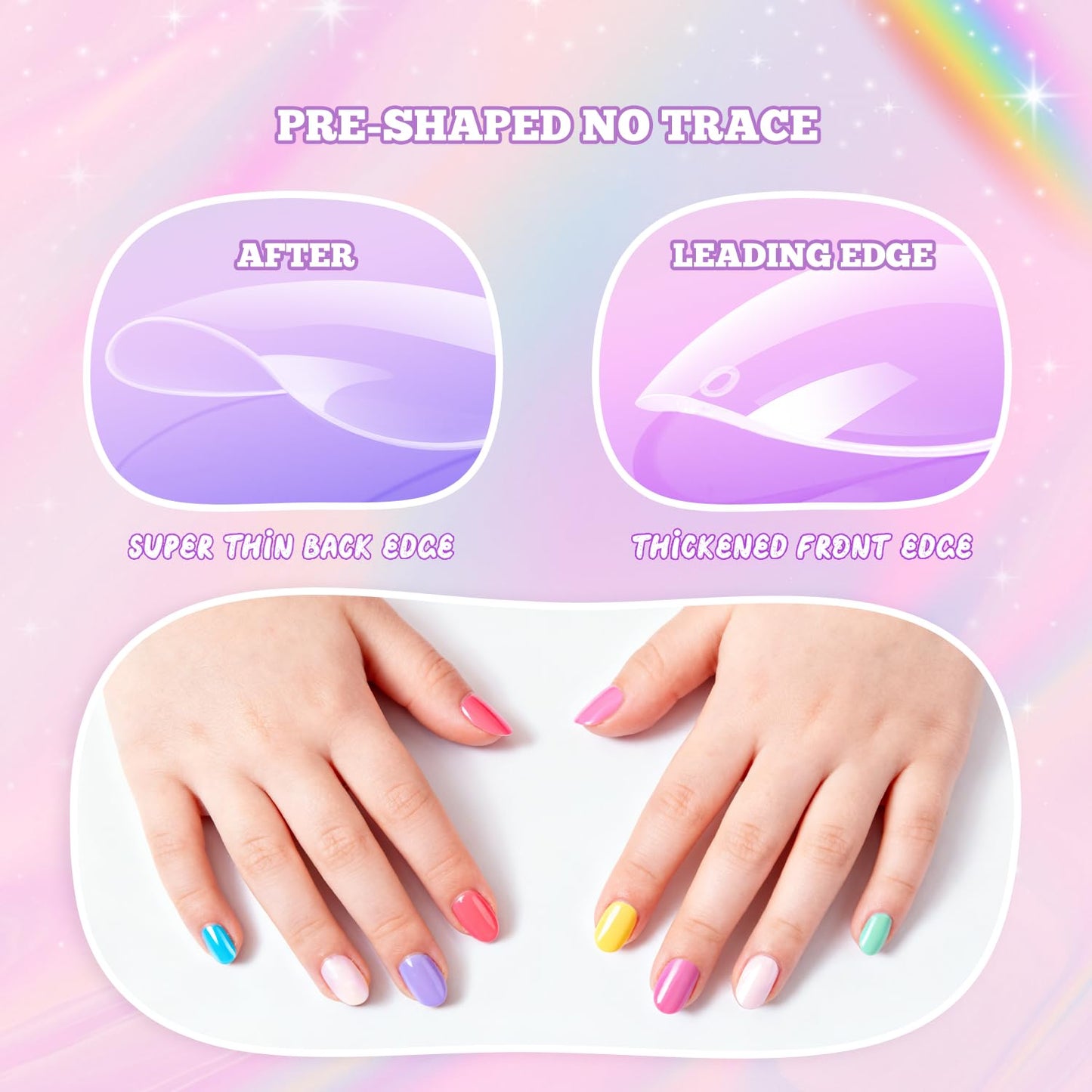 krofaue Short Kids Press on Nails - 260Pcs Clear Full Matte Soft Gel Almond Nail Tips DIY Nail Extension Gift for Children Girls with 13 Sizes (12-16 years old)