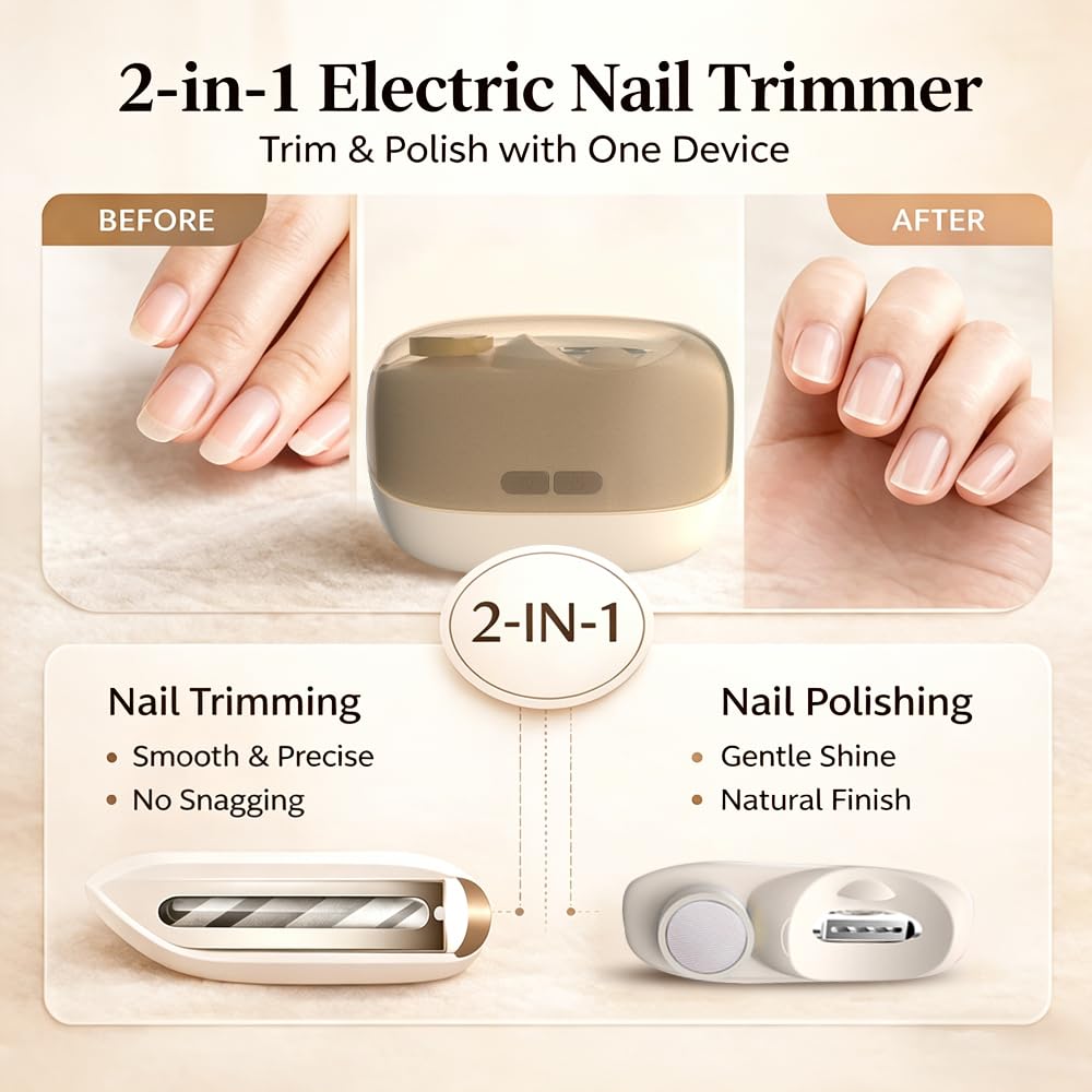 Electric Nail Clippers for Seniors，2026 New Automatic Electric Nail Clippers，2 in 1 Electric Toe Nail Clipper with Polishing, USB, LED Light, Safety First Nail Clippers Baby with Mini Folding Keychain