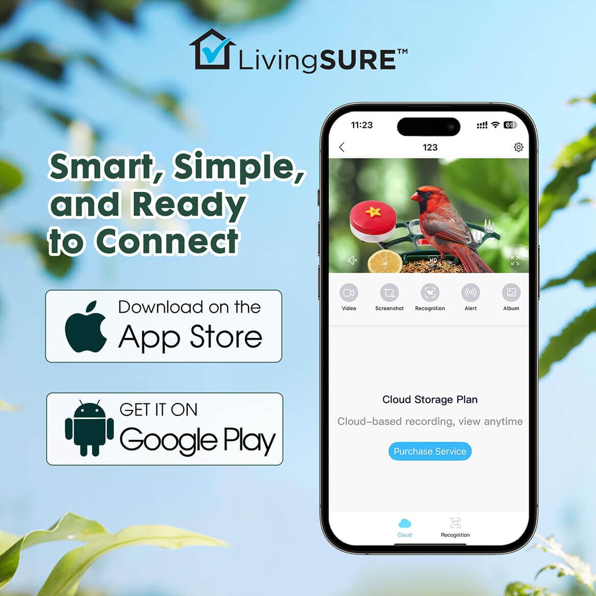 LivingSURE 2-in-1 Smart Bird Feeder with Camera Outdoor Solar Powered Smart Birdfeeder Live Stream Video Camera with AI Recognition for Outside Wild Birds Garden Decor - Bird Lover Gifts