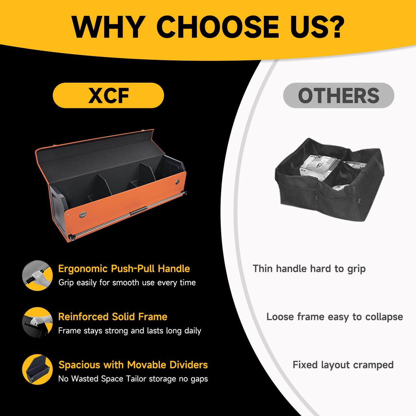 XCF Car Trunk Organizer, Collapsible Sturdy Trunk Storage Container with Lid and Handle Large Leather Car Trunk Storage (Orange, 39.7 x 11.4 x 12.2in)