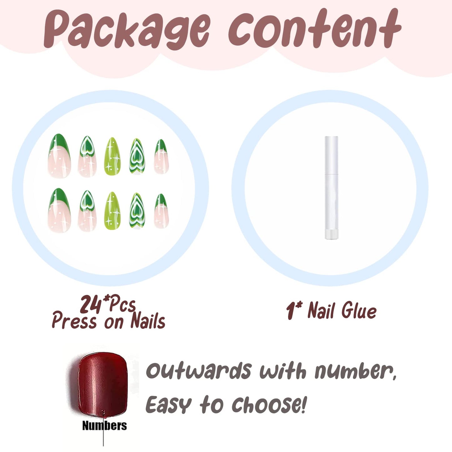 BABALAL Press on Nails Medium Fake Nails Almond Glue on Nails Acrylic Nails Green Swirl Stick on Nails 24Pcs Stiletto Nails for Women and Girls