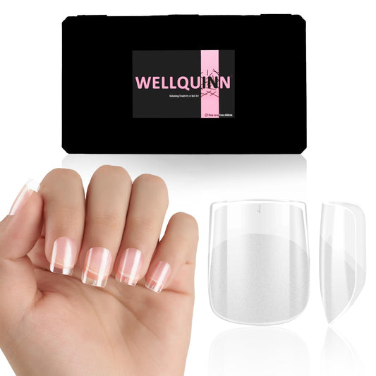Wellquinn Square Nail Tips Extra Short Thicken Soft Gel Nails Pre-etched XS Clear Full Cover Press on Acrylic Fake Nail Extension for Manicure Salon Home DIY 360Pcs 15 Sizes Black Box Collection