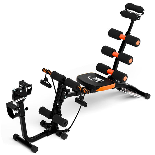 Multi-Function Ab Workout Bench with Resistance Bands and Preacher Curl Pad, Adjustable Ab Crunch Machine, Foldable Sit-Up Bench for Home Gym Strength Training and Leg Extension Black