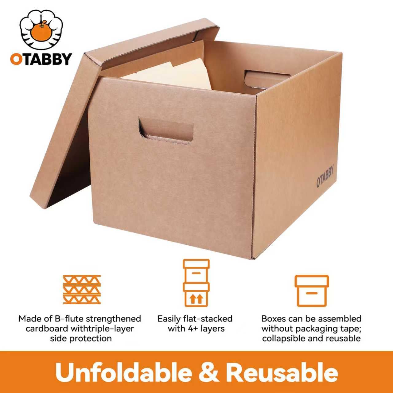 Archival Storage Boxes (8-Pack) - Extra Strong 3-Ply Side Walls, Heavy-Duty Kraft Board, Ready-To-Assemble with Handles and Lids for Files and Photo Storage, Legal/Letter Size 12x16x10 Inches